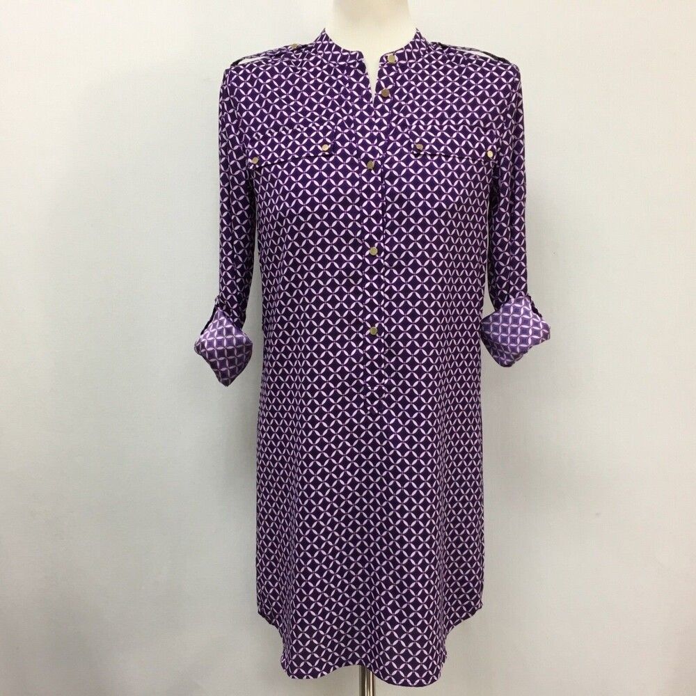 Juicy Couture Women's Dress Size 2 Purple White Multi-color Shift Button Down